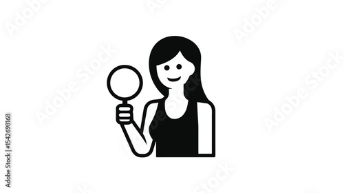 Woman Holding Magnifying Glass: Inspection, Research, Analysis Icon