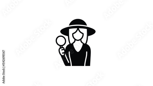 Woman with Magnifying Glass: Icon Vector Graphic