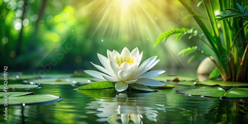 Serene Water Lily in a Sunlit Pond Reflecting Tranquility and Natural Beauty