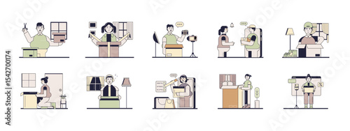 Unboxing illustrations set. Flat vector illustrations concept.