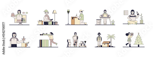 Unboxing illustrations set. Flat vector illustrations concept.