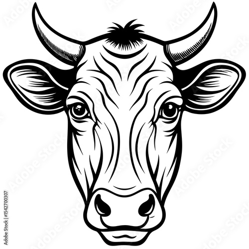 Black and white cow head illustration