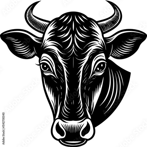 Black and white cow head illustration