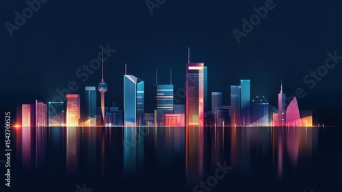 Vibrant European City Skyline at Twilight with High Fidelity Lighting Effects