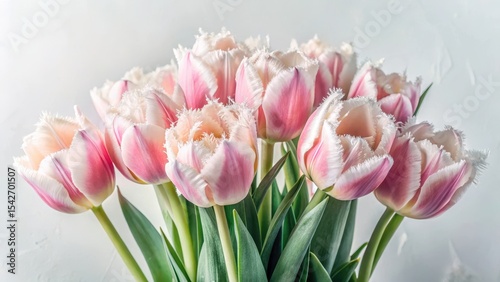 A Delicate Bouquet of Fringed Pink and White Tulips, a Symbol of Spring's Gentle Arrival