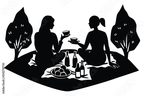 Minimalist hand drawn silhouettes of friends enjoying pi