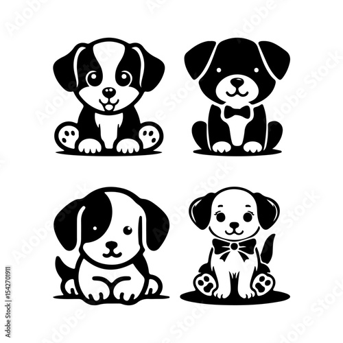 Dogs set silhouette on a white background , illustration set of silhouettes of dogs