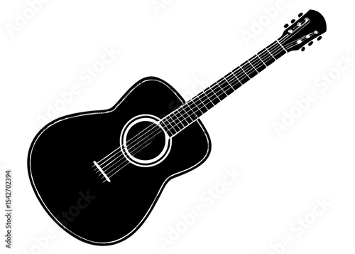 Acoustic Guitar Silhouette A Black and White Illustration of a Classic Musical Instrument