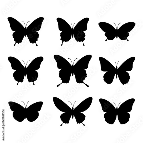Set of Black and White Butterfly Silhouettes | Vintage Vector Insect Illustrations for Laser Cutting and Design
