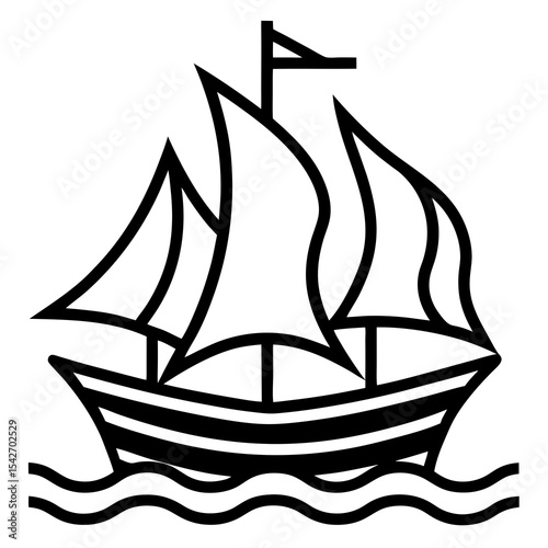 Sailing icon.Classic Sailing Ship Illustration Nautical Vector Art of a Three-Masted Vessel