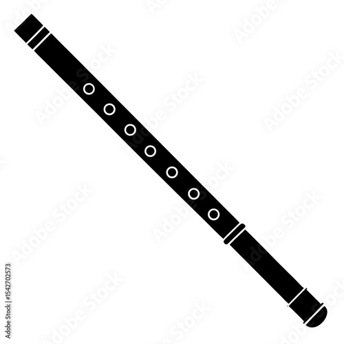 Black and White Illustration of a Simple Wooden Flute