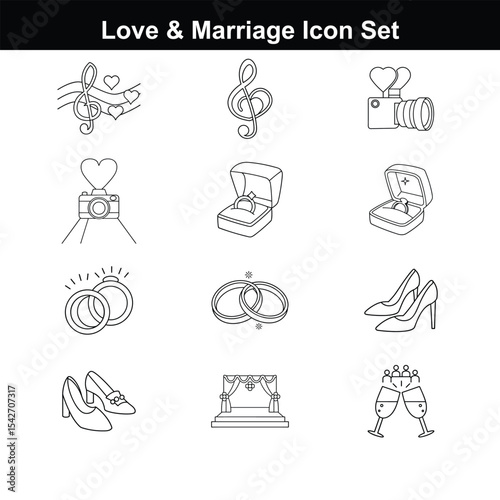 Minimalist Wedding & Marriage Line Art Icon Set

