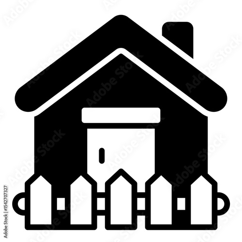 fenced yard glyph icon for residential house home