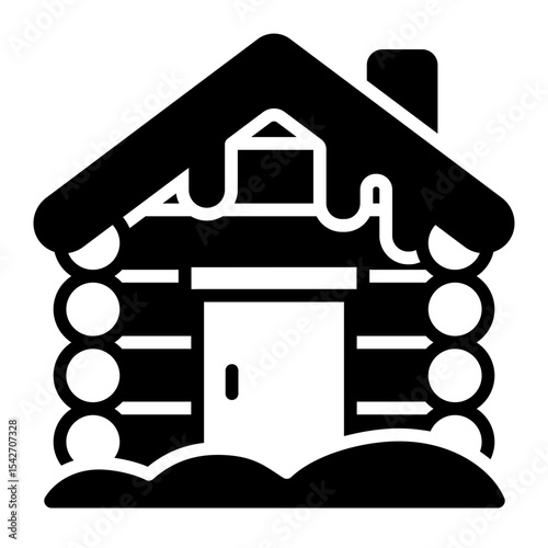 log cabin glyph icon for wooden rural house building