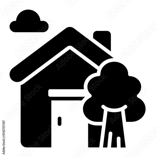 tree and cloud glyph icon for rural house scene