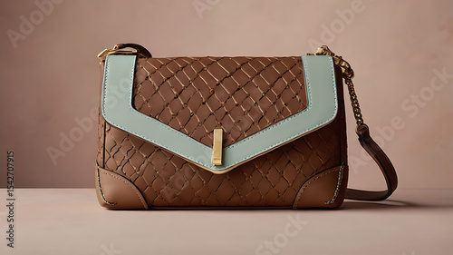 Brown Leather Purse | Modern Handbag | Pastel Background