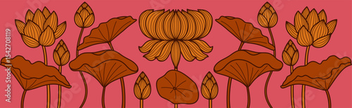 Lotus floral pattern with colorful flowers, ideal for decorative design projects, arts and design use.