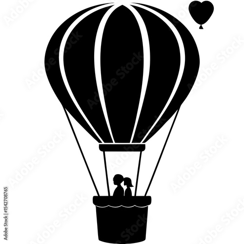 Silhouette couple in hot air balloon with heart