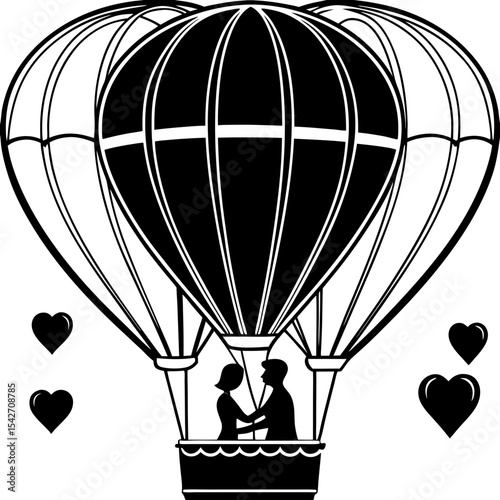 Romantic couple in hot air balloon silhouette