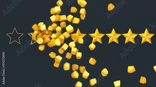 Golden stars on a dark background with geometric shapes, symbolizing ratings and reviews