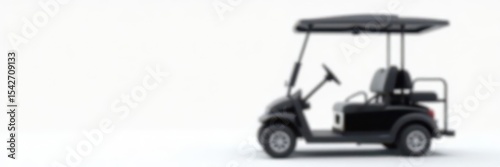Sleek black golf cart, pristine white backdrop, golf cart, course, recreation