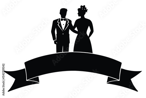 Hand drawn style queer wedding banner silhouette