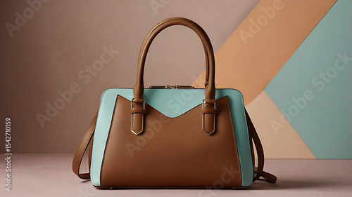 Brown Leather Purse | Modern Handbag | Pastel Background