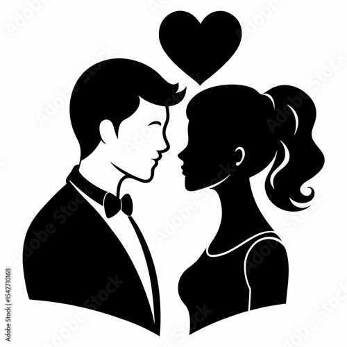 Elegant Couple Silhouette with Heart Symbolizing Love and Romance