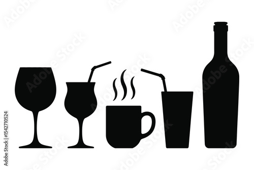 Wine and coffee glass vector icons in drinkware collection