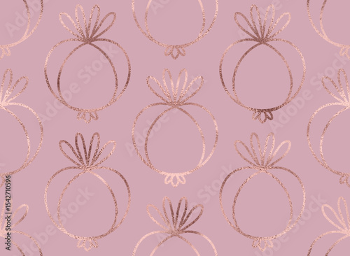 Geometric floral seamless pattern with rose gold berry ornament.