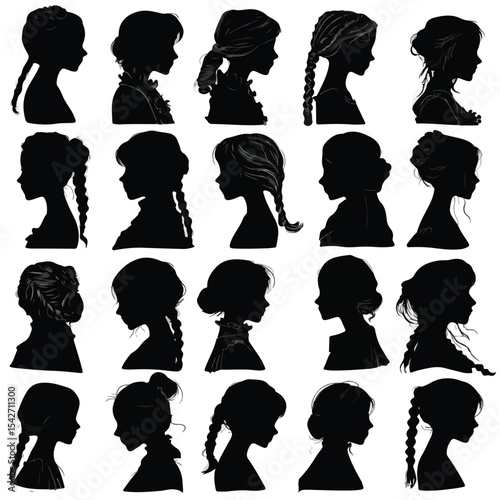 braid silhouette set, Black & White silhouette set