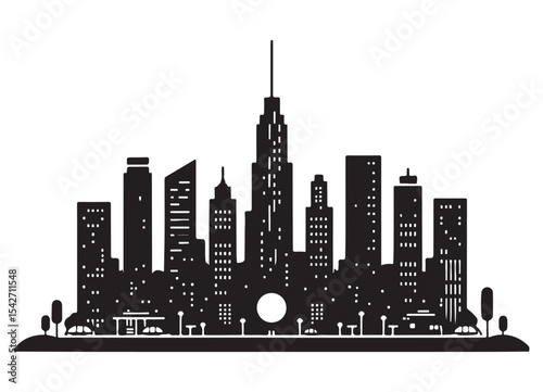 City Skyline Silhouette Illustration Urban Landscape Modern Architecture