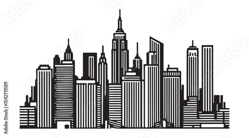 New York City Skyline Silhouette Architectural Marvels Illustration