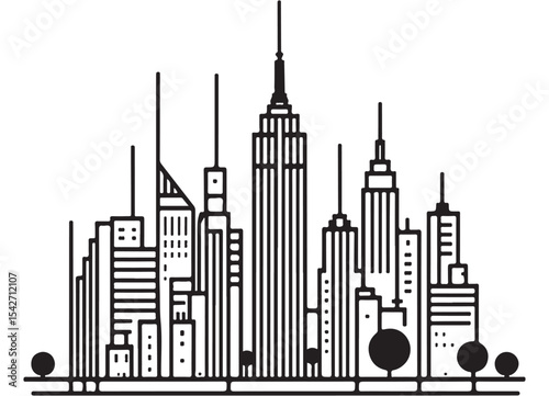 Silhouette of a modern city skyline buildings and architecture