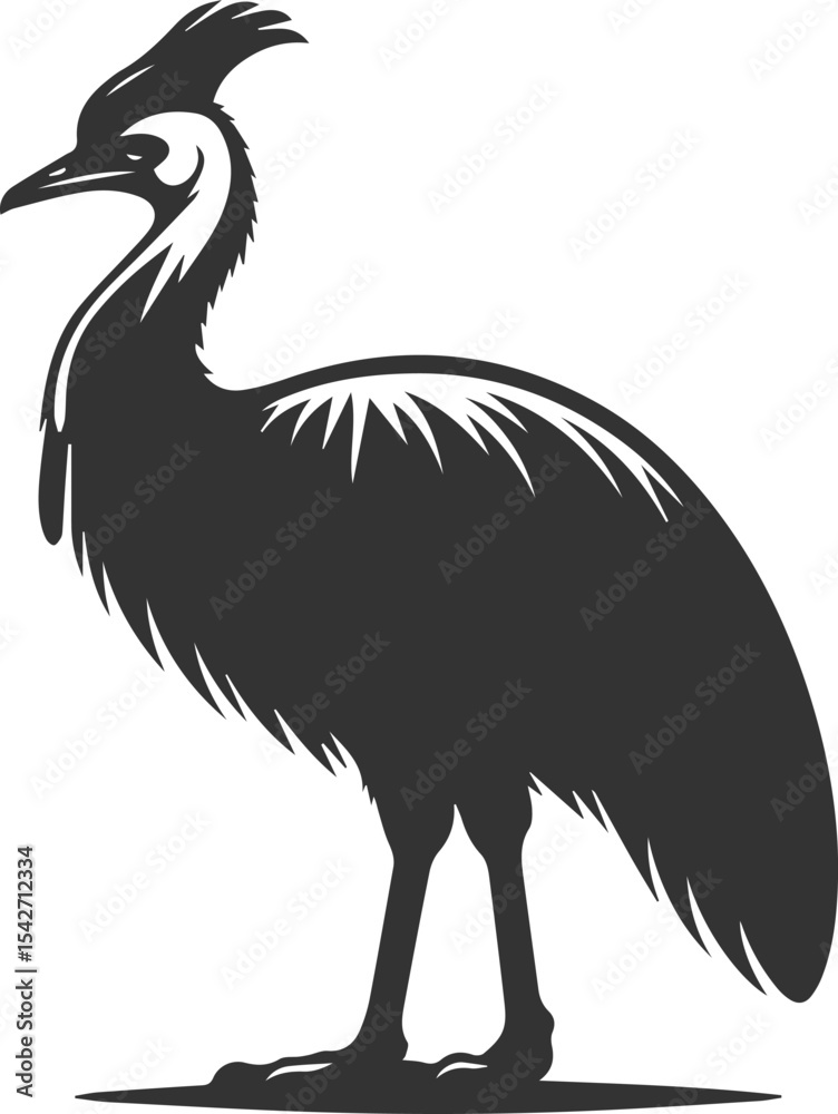 Fototapeta premium Black illustration vector of a cassowary bird silhouette drawing