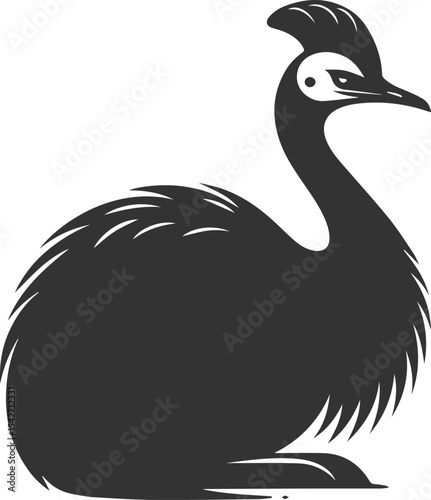 Black illustration vector of a cassowary bird silhouette drawing