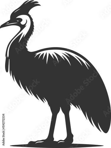 Black illustration vector of a cassowary bird silhouette drawing