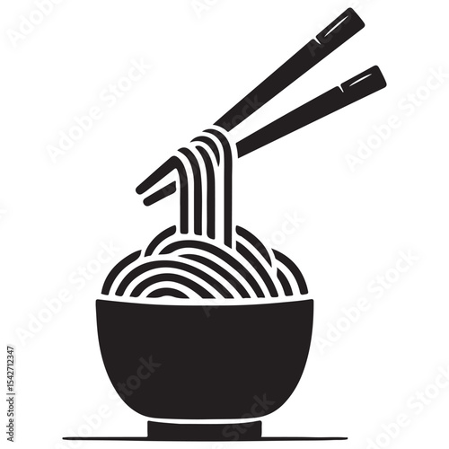 Delicious Noodles with Chopsticks Black Silhouette Vector Illustration