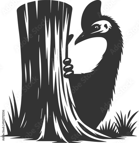 Black illustration vector of a cassowary bird silhouette drawing