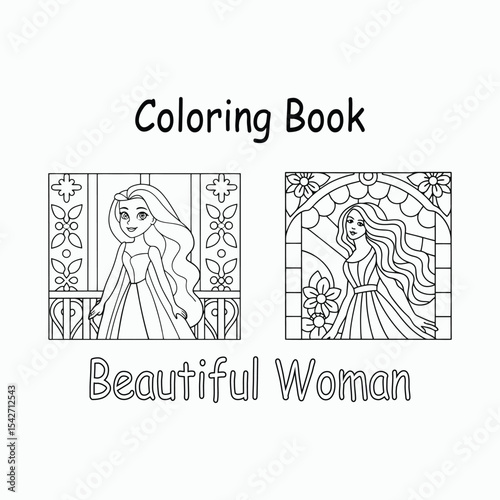 Beautiful Woman Coloring Page – Elegant Princess Style Printable for Kids.