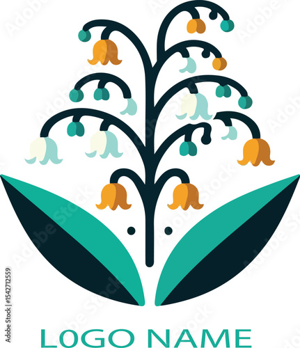 Lily of the valley flower Logo icon vector white background .