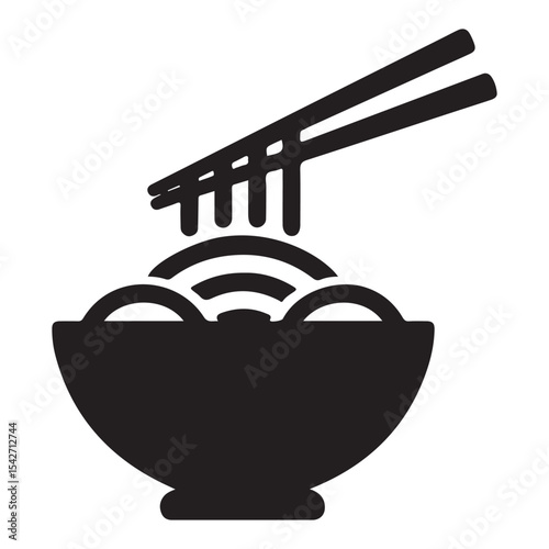 Bowl of noodle silhouette with chopsticks Asian food concept