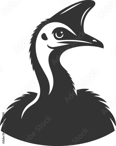 Black illustration vector of a cassowary bird silhouette drawing