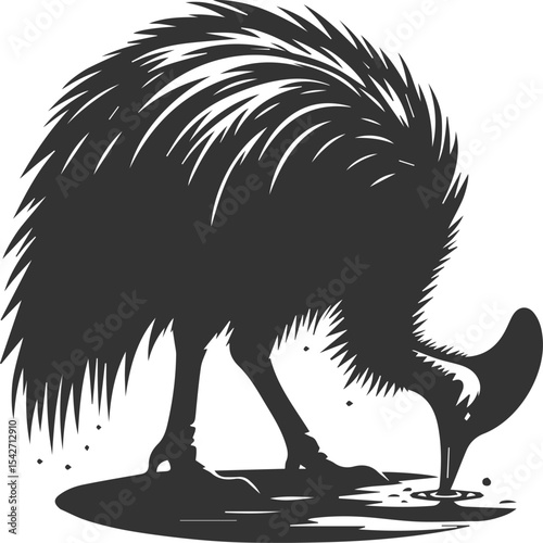Black illustration vector of a cassowary bird silhouette drawing