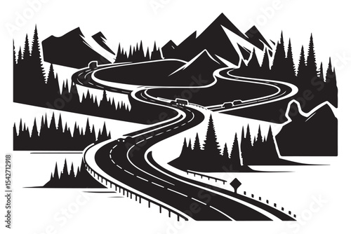 Scenic mountain road trip adventure vector illustration background image