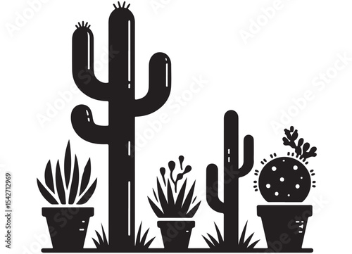 Desert cactus silhouette vector illustration for southwest landscape