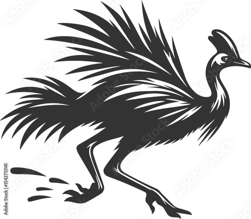 Black illustration vector of a cassowary bird silhouette drawing