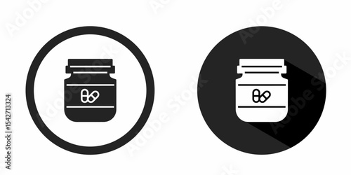 Medicine bottle logo. Medicine bottle icon vector design black color. Stock vector.