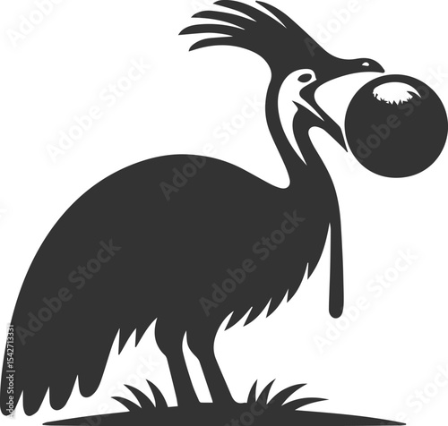 Black illustration vector of a cassowary bird silhouette drawing