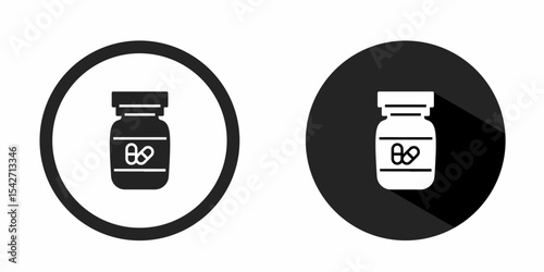 Medicine bottle logo. Medicine bottle icon vector design black color. Stock vector.